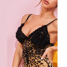 Load image into Gallery viewer, Sexy Leopard Slip Dress Mesh Nightgown Lace Trim Sleepwear V Neck Nightdress Frill Nightgown Lace Pijamas for women