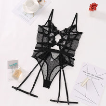 Load image into Gallery viewer, Sexy Lingerie Bodysuit Underwear Erotic Embroidery Mesh Bra with Garter Set Exotic Sensual Lingerie for Women Underwear Jumpsuit