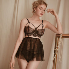 Load image into Gallery viewer, Sexy Lingerie Female Winter Water Soluble Floating Flower Eyelash Lace Perspective Temptation Sling Nightgown Sleepwear