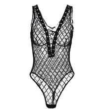 Load image into Gallery viewer, Sexy Lingerie Fishnet Bodysuit Jumpsuit Mesh Transparent Hollow Lace Bandage Bodysuit Elegant Bodycon Jumpsuit Women Rompers