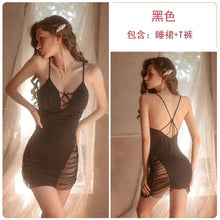 Load image into Gallery viewer, Sexy Lingerie Ice Silk Nightgown With Paded Pajamas Halter Strap Nightdress Women&#39;s Homedress Sleepwear One Size