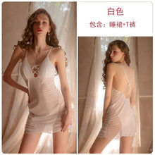 Load image into Gallery viewer, Sexy Lingerie Ice Silk Nightgown With Paded Pajamas Halter Strap Nightdress Women&#39;s Homedress Sleepwear One Size
