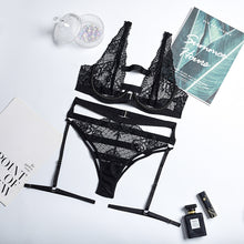 Load image into Gallery viewer, Sexy Lingerie Lace Erotic Sets Hollow Out Deep-V Bra G-Strings Thongs Exotic 2-Pieces Underwear Leg Straps Bondage Outfits