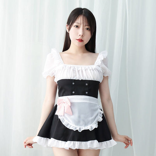 Sexy Lingerie Maid Cosplay Outfit For Women Sexy Skirt Uniform Dress Japanese Roleplay Costume Girl Translucent White Maid Apron