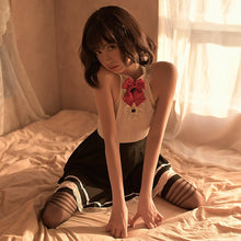 Load image into Gallery viewer, Sexy Lingerie Perspective Halter Neck Bow Lace Halter Student Dress Suit Schoolgirl Erotic Cosplay Costumes for Women Adult