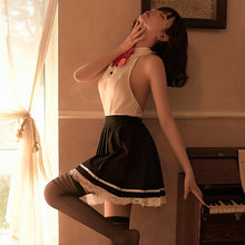 Load image into Gallery viewer, Sexy Lingerie Perspective Halter Neck Bow Lace Halter Student Dress Suit Schoolgirl Erotic Cosplay Costumes for Women Adult