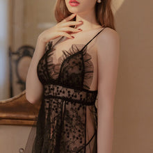 Load image into Gallery viewer, Sexy Lingerie Sweet Young Girl Lace Nightwear Suspender Home Dress See-through Mesh Embroidery Halter Nightdress Sleepwear Set