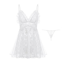 Load image into Gallery viewer, Sexy Lingerie Sweet Young Girl Lace Nightwear Suspender Home Dress See-through Mesh Embroidery Halter Nightdress Sleepwear Set