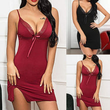 Load image into Gallery viewer, Sexy Lingerie Women Nightdress Lace Mini Dress Deep V Neck Nightgown Bow Sleepwear Strap Sling Summer Sleepwear Robe Femme