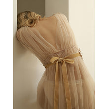 Load image into Gallery viewer, Sexy Lingerie Women Sleep Wear Net Robe See Through Mesh Thin Soft Embroidery Long Dress Black White Wedding Use Fashion Young