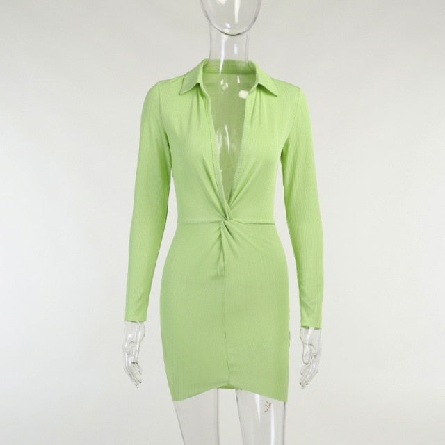 Sexy Long Sleeve Shirt Dresses for Women 2021 Autumn Winter Dreep V Neck Party Dress Bodycon Mini Wrap Ladies Short Dresses Y2K