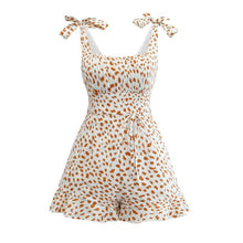 Load image into Gallery viewer, Sexy Low Cut Bandage Slash Neck Female Rompers Leopard Print Suspender Ruffled U Shaped Open Back Jumpsuit Streetwear 2022 New