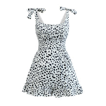 Load image into Gallery viewer, Sexy Low Cut Bandage Slash Neck Female Rompers Leopard Print Suspender Ruffled U Shaped Open Back Jumpsuit Streetwear 2022 New