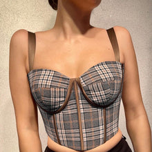 Load image into Gallery viewer, Sexy Low Cut Patchwork Wave Collar Female Camis Office Lady Sleeveless Sling Plaid Slim Crop Top E Girl Streetwear 2022 New