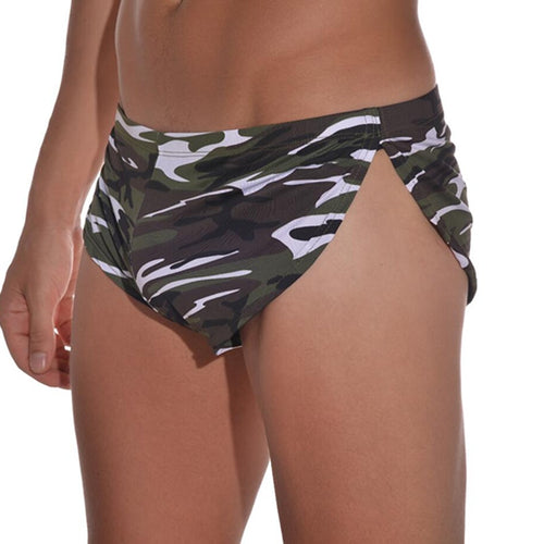 Sexy Low Waist Mens Sides Split Sleep Bottoms Polyester Men Casual Camo Pajama Shorts for Man Breathable Camouflage Home Short