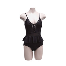 Load image into Gallery viewer, Sexy Mesh One Piece Swimsuit Women Solid Swimwear Open Back Monokini Ruffle Swim Suit Korea Bathing Suit Push Up High Cut Pad