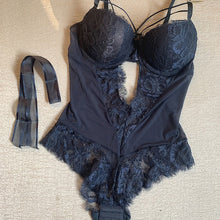 Load image into Gallery viewer, Sexy Mesh Transparent Hollow Out Lace Bustiers Corsets With Cup Bandage Push Up Bra Underwear with Stone Bodysuit Women Lingerie