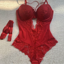 Load image into Gallery viewer, Sexy Mesh Transparent Hollow Out Lace Bustiers Corsets With Cup Bandage Push Up Bra Underwear with Stone Bodysuit Women Lingerie