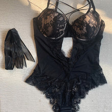 Load image into Gallery viewer, Sexy Mesh Transparent Hollow Out Lace Bustiers Corsets With Cup Bandage Push Up Bra Underwear with Stone Bodysuit Women Lingerie