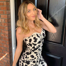 Load image into Gallery viewer, Sexy Milk Cow Printed Slash Neck Women Dress Patchwork Tube Top Dress Pleated Lace Up Lace Wrap Hip Skirt 2022 Summer New