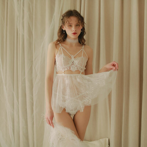 Sexy Night Dress Backless Intimates Women V-neck Long Sleeve Lace Sexy Costumes Sexy Sleepwear Perspective Underwear Nightgown