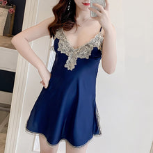 Load image into Gallery viewer, Sexy Night Dress Lace Lingerie Sexy Womens Clothing Satin Night Gown Sleepwear Silk Lace Mini Dress red pink Spaghetti Strap