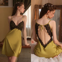 Load image into Gallery viewer, Sexy Night Dress Women Silk Sleepwear See Through Hollow Lace Nightgown Camisole Lingerie Backless Sleep Tops Summer Pamajas