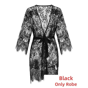 Sexy Night Wears for Ladies Pajamas Sets Victorian Night Dress Women Sleepwear Robe Set Lace See Through Camisolas Nightgown