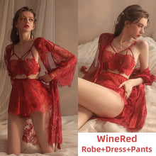 Load image into Gallery viewer, Sexy Night Wears for Ladies Pajamas Sets Victorian Night Dress Women Sleepwear Robe Set Lace See Through Camisolas Nightgown