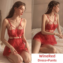 Load image into Gallery viewer, Sexy Night Wears for Ladies Pajamas Sets Victorian Night Dress Women Sleepwear Robe Set Lace See Through Camisolas Nightgown