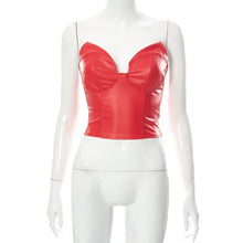 Load image into Gallery viewer, Sexy Nightclub Style Patchwork Deep V Neck Women Tops Pu Leather Tight Fitting Solid Color Open Back Sleeveless Casual Tube Top