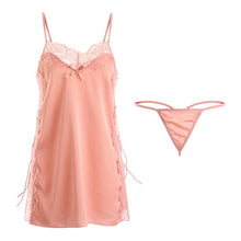 Load image into Gallery viewer, Sexy Nightdress Deep V Lace Sleepwear Women Lingerie Silk Satin nightie Nightgown Babydoll Sleeveless Sling Nightwear Home Dress