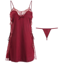 Load image into Gallery viewer, Sexy Nightdress Deep V Lace Sleepwear Women Lingerie Silk Satin nightie Nightgown Babydoll Sleeveless Sling Nightwear Home Dress