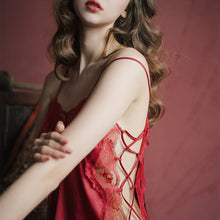 Load image into Gallery viewer, Sexy Nightdress Deep V Lace Sleepwear Women Lingerie Silk Satin nightie Nightgown Babydoll Sleeveless Sling Nightwear Home Dress