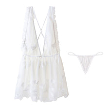 Load image into Gallery viewer, Sexy Nightdress Transparent Bud Silk Yarn Backless Adjustable Shoulder Strap Flower Print Nightdress Set Women Pijamas Dress