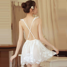 Load image into Gallery viewer, Sexy Nightdress Transparent Bud Silk Yarn Backless Adjustable Shoulder Strap Flower Print Nightdress Set Women Pijamas Dress