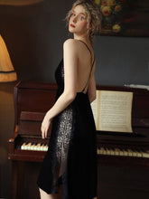Load image into Gallery viewer, Sexy Nightgown Women Sleepwear Fall/winter Gold Velvet Beauty Back Suspender Dress Lace Side Split Temptation Hot Nightdress
