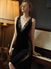 Load image into Gallery viewer, Sexy Nightgown Women Sleepwear Fall/winter Gold Velvet Beauty Back Suspender Dress Lace Side Split Temptation Hot Nightdress