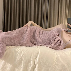 Sexy Nightwear Flannel Pijama Nightgown Women&#39;S Robes Plus Velvet Thick Bathrobe Coral Fleece Nightdress Sets Sexy Home Service