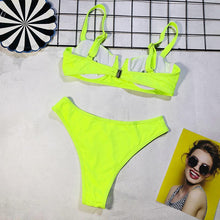 Load image into Gallery viewer, Sexy None Green Bikini Push Up Swimsuit Female Swimwear Women V Neck Bikini set High Leg Cut Bather Bathing Suit Swim Wear 5220