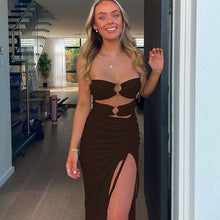 Load image into Gallery viewer, Sexy Off Shoulder Backless Bodycon Midi Dress Women Elegant Hollow Out Drawstring Slit Ruched Prom Club Party Dresses 2021Summer