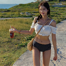 Load image into Gallery viewer, Sexy Off Shoulder Bikini Women Solid Swimwear High Waist Swimsuit Short Sleeve Biquini Pleated Bikinis Strappy Side Bathing Suit