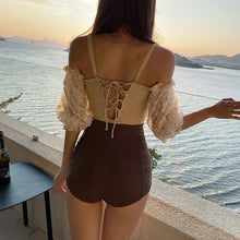Load image into Gallery viewer, Sexy Off Shoulder Flounce One Piece Swimsuit Lady 2022 Monokini Half Sleeve Swimwear Women Swim Bath Suit