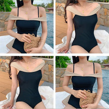 Load image into Gallery viewer, Sexy Off Shoulder One Piece Swimsuit Women Solid Swimwear Short Sleeve Monokini Push Up Swim Suit Bandeau Trikini Pad Bath Suit