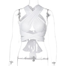 Load image into Gallery viewer, Sexy Off Shoulder Open Back Crop Top Women&#39;s Summer Backless Halter Neck Tank Crop Top Female Lace up Tanks Camis Top Tee Shirts