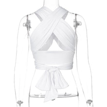 Load image into Gallery viewer, Sexy Off Shoulder Open Back Crop Top Women&#39;s Summer Backless Halter Neck Tank Crop Top Female Lace up Tanks Camis Top Tee Shirts