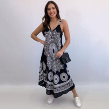 Load image into Gallery viewer, Sexy Off Shoulder Spaghetti Printed Midi Dress Women Summer 2021 New Casual Boho Black Slim Deep V-neck Sleeveless Robe Femme