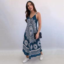 Load image into Gallery viewer, Sexy Off Shoulder Spaghetti Printed Midi Dress Women Summer 2021 New Casual Boho Black Slim Deep V-neck Sleeveless Robe Femme