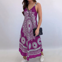 Load image into Gallery viewer, Sexy Off Shoulder Spaghetti Printed Midi Dress Women Summer 2021 New Casual Boho Black Slim Deep V-neck Sleeveless Robe Femme