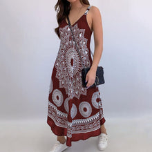 Load image into Gallery viewer, Sexy Off Shoulder Spaghetti Printed Midi Dress Women Summer 2021 New Casual Boho Black Slim Deep V-neck Sleeveless Robe Femme